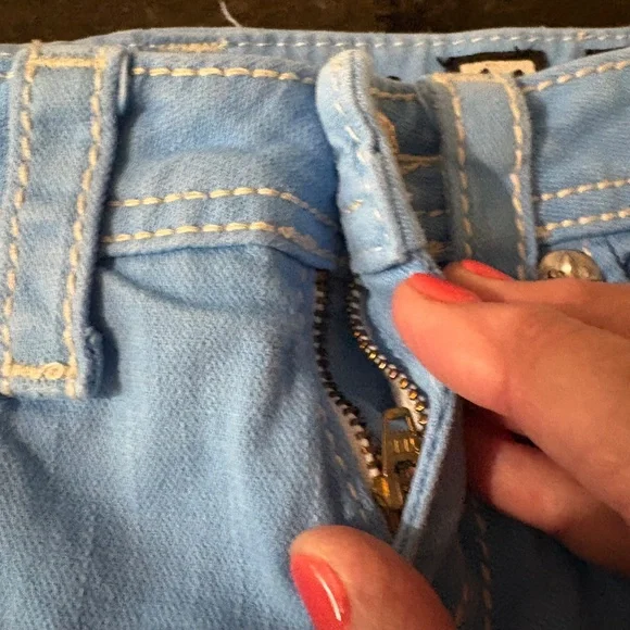 Girls Miss Me Jeans Shorts Low Rise Blue Floral Flap Denim Kids 10 - Picture 6 of 15